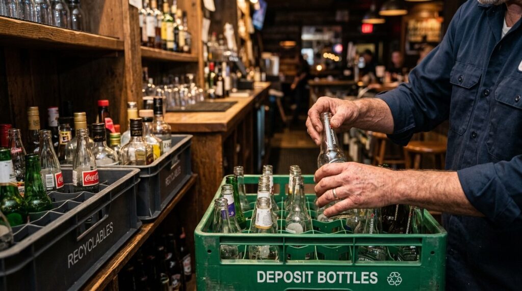 Close-up of a bartenders hands carefully sorting and organi