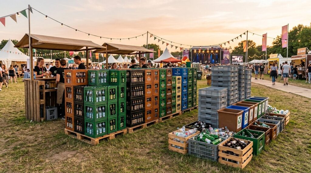 Wide-angle shot of a festival or outdoor party setup showing