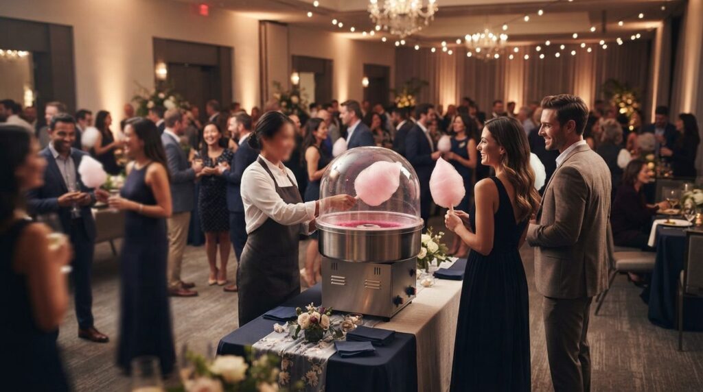 Wide angle fotorealistic stock photo of rental candy floss m