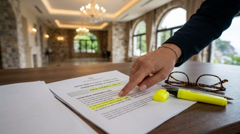 Close-up of a professional event planners hand pointing at
